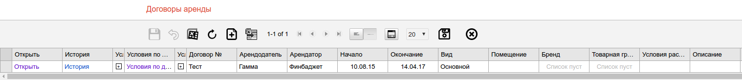 Реестр договоров аренды